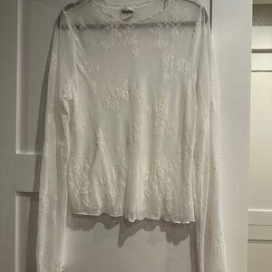 ARULA Cream Fitted Long Sleeve Sheer Blouse